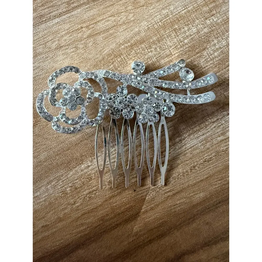 6/$25 Simulated Crystal Flower Hair Comb Wedding Prom